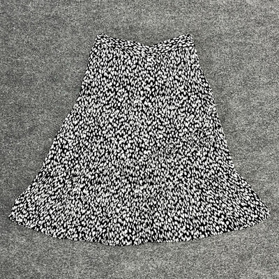 Talbots Petites SM Black & White Print A-Line Midi Work Office Skirt Flounce