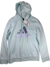Adidas Logo Front Pullover Hoodie Women's Size Large Light Blue new