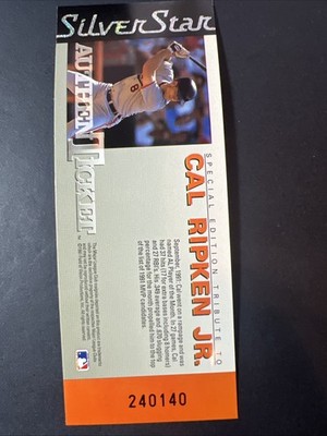 Cal Ripken Jr. Special Edition Tribute Ticket 1991 Silver Star Authenticket