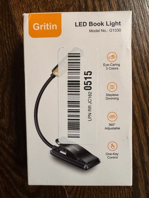 Gritin G1330 LED Book Light Rechargeable Clip-On Adjustable 3 Color Modes