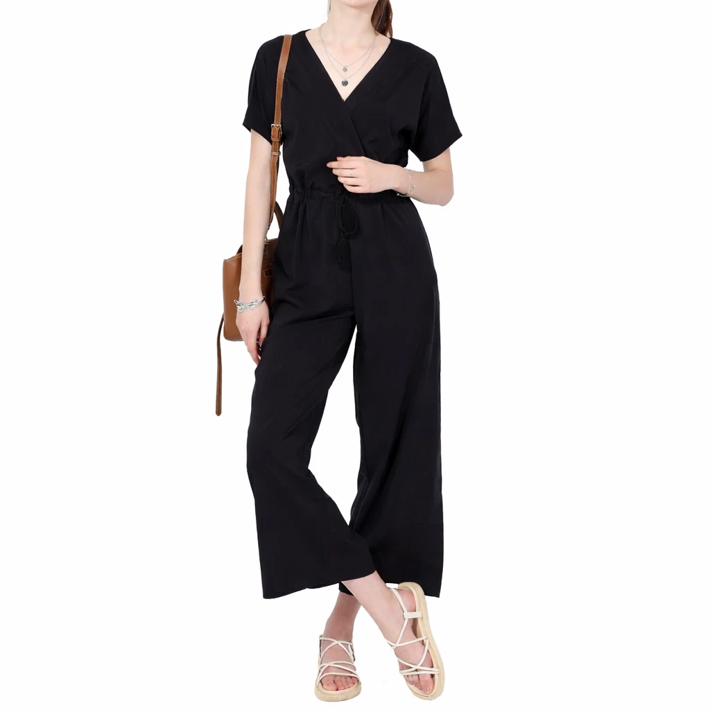 Tuta Donna Con Scollo A V E Pantaloni A Fascio – Casual Morbida E Ampia, Colore Blu Scuro, Taglia S