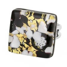 GlassOfVenice Murano Glass Venetian Reflections Square Adjustable Ring - Black G