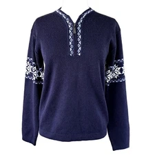 Meister 1/4 Zip Wool Blend Sweater Size Medium Nordic Snowflake