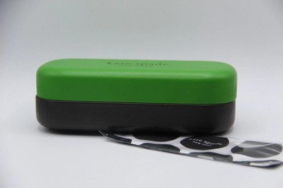 New Kate Spade Green Black Medium case Sun EyeGlasses Case +Cleaning Cloth
