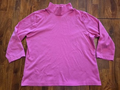 LL Bean Women's Mock Neck 3/4 Sleeve Top 100% Supima Cotton Pink Medium Petite