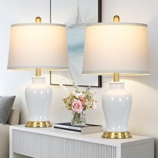Modern Ceramic Table Lamps Set of 2, 23" Ceramic Lamps for Living Room, White