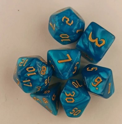 DND Dice 7 pc dice set, Peacock Blue  Pearl. D4-D6-D8-D10-D12-D20-D%       #10