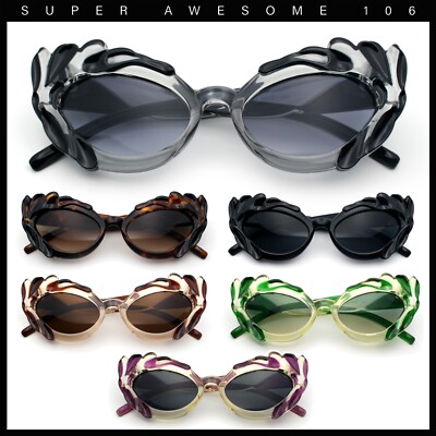 Womens Floral Thick Plastic Foliage Oval Retro Fashion Plastic Sunglasses 