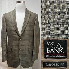 Jos. A. Bank 41R Taupe Plaid Brown Tailor 2-Button Wool/Silk/Linen Blazer Jacket