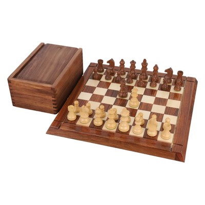 Turnierschach-Set-Kombination  Figuren aus goldenem Palisander mit Brett und Box
