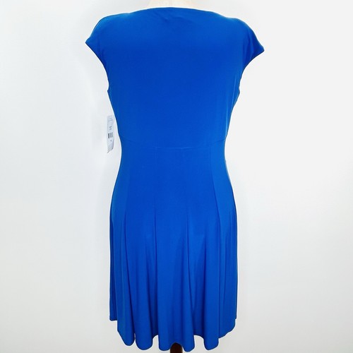 Lauren Ralph Lauren Dress Women's 16 Cobalt Midi Pleated Flare V-Neck Stretchy - Picture 3 of 8