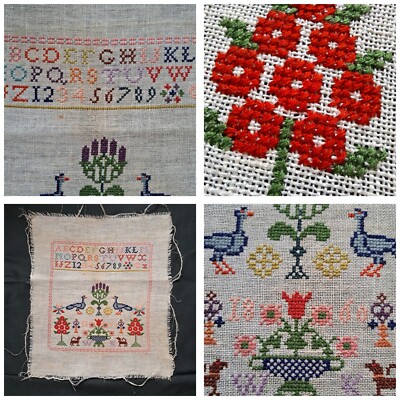 1860s British India Antique Alphabet Old Wall Hanging Silk Embroidered Tapestri