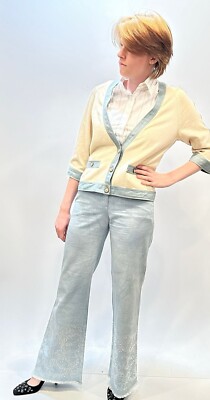 Chanel 11C Runway Light Blue Denim Crystal Flare Leg Jeans Size FR