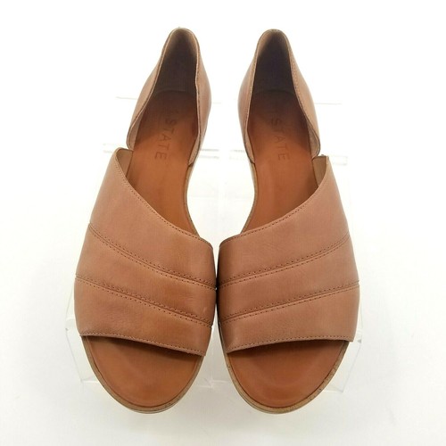 1 STATE Carleigh Brown Leather Half D'Orsay Open Toe Sandals Flats Shoes  10M | eBay