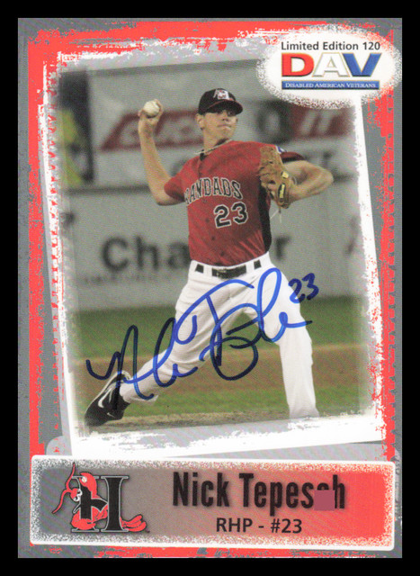 2011 Hickory Crawdads DAV NICK TEPESCH Signed Card autograph RANGERS