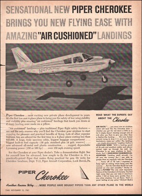 1961 Vintage ad Piper Cherokee retro plane air travel cushioned Landing art