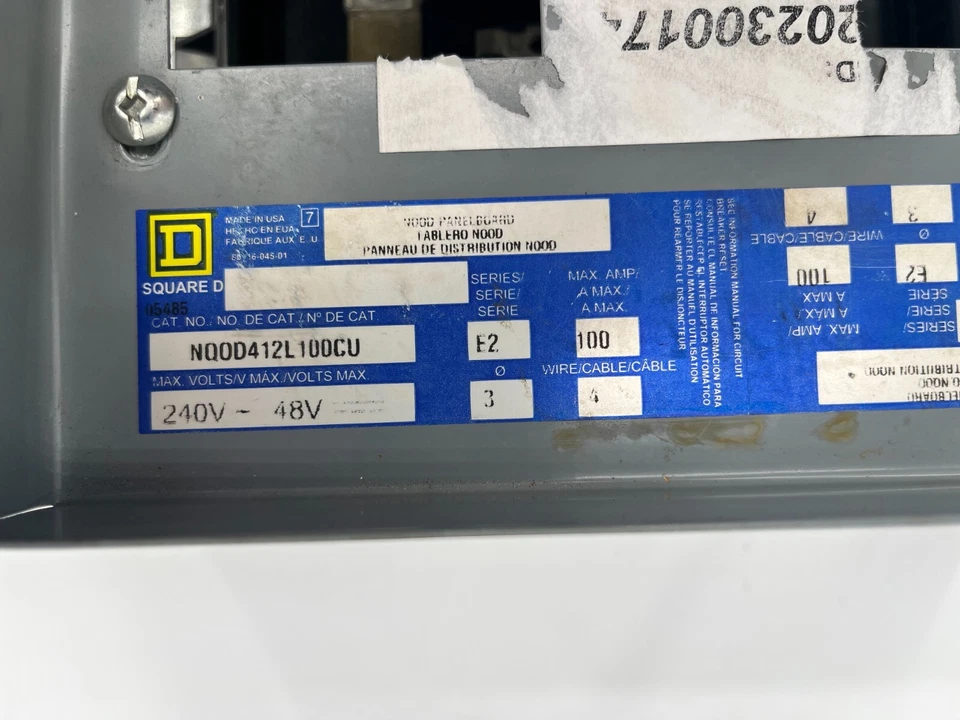 New Square D NQOD412L100CU Panelboard Interior Only 100A 240V 3Ph 4W - Image 3 of 4