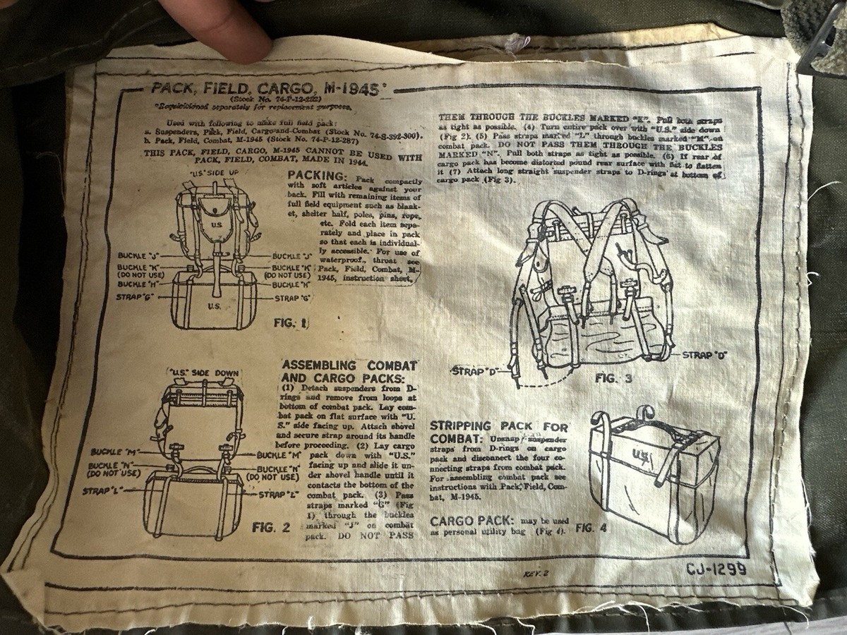 Vintage WWII US ARMY Cargo Bag M-1945, cargo field pack – Canvas