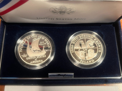 2000 P Leif Erikson Proof Commemorative Silver Dollar 2 Coin Set OGP Box COA - Picture 5 of 6