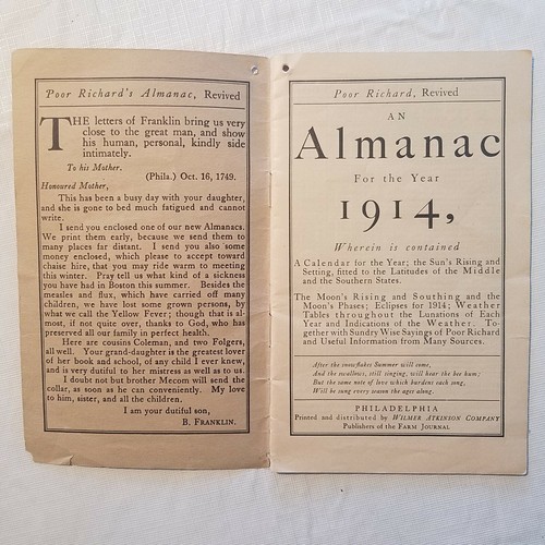 1914 Poor Richard Revived Almanac Fifth Year Wilmer Atkinson CO. Philadelphia - Picture 6 of 6