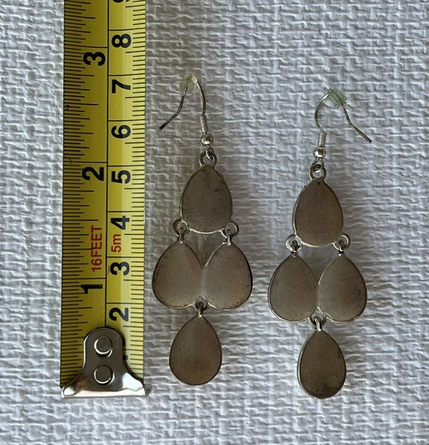 Chandelier Earrings Statement Dangle Drop Cream Cabochon Silver-toned Pierced - Picture 5 of 5