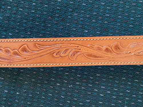 TAN Western Tooled Leather with Silver Buckle - Picture 4 of 5