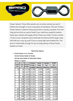 Spro SPSB01-5 Noir Power Swivel Taille 1 330 LB Test 5 Paquet