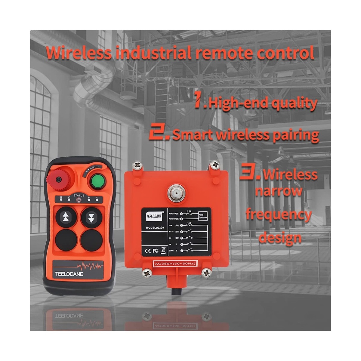 Q200 Industrial Wireless Crane Remote Control kit 2 Button 12v 24v