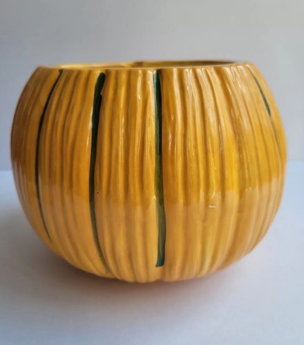 Vintage Halloween Ceramic Pumpkin JackOLantern Handpainted Hobby Grandma 71 Flaw - Picture 18 of 24