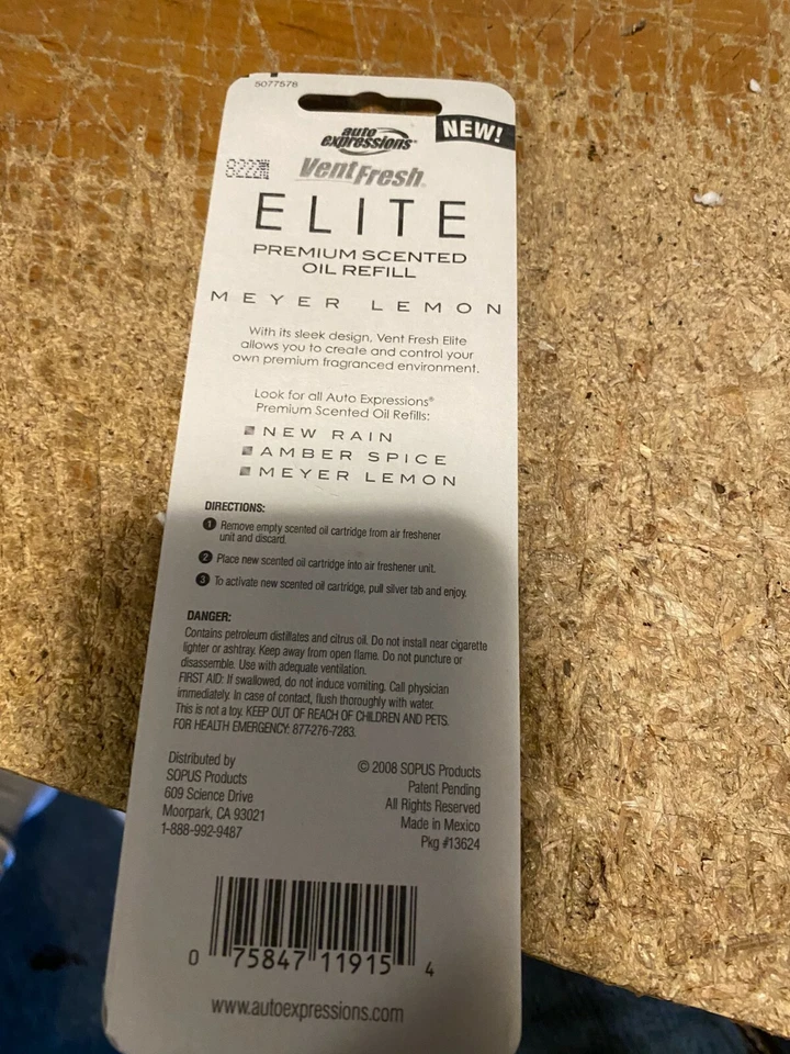 Recarga de aceite perfumado Auto Expressions MEYER LEMON Vent Fresh Elite Premium (6) Foto 2 de 2