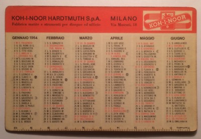 WRITING_CHANCELLERY_PENCIL_KOH-I-NOO HARDTMUTH_MILAN_CALENDARIETTO_1964