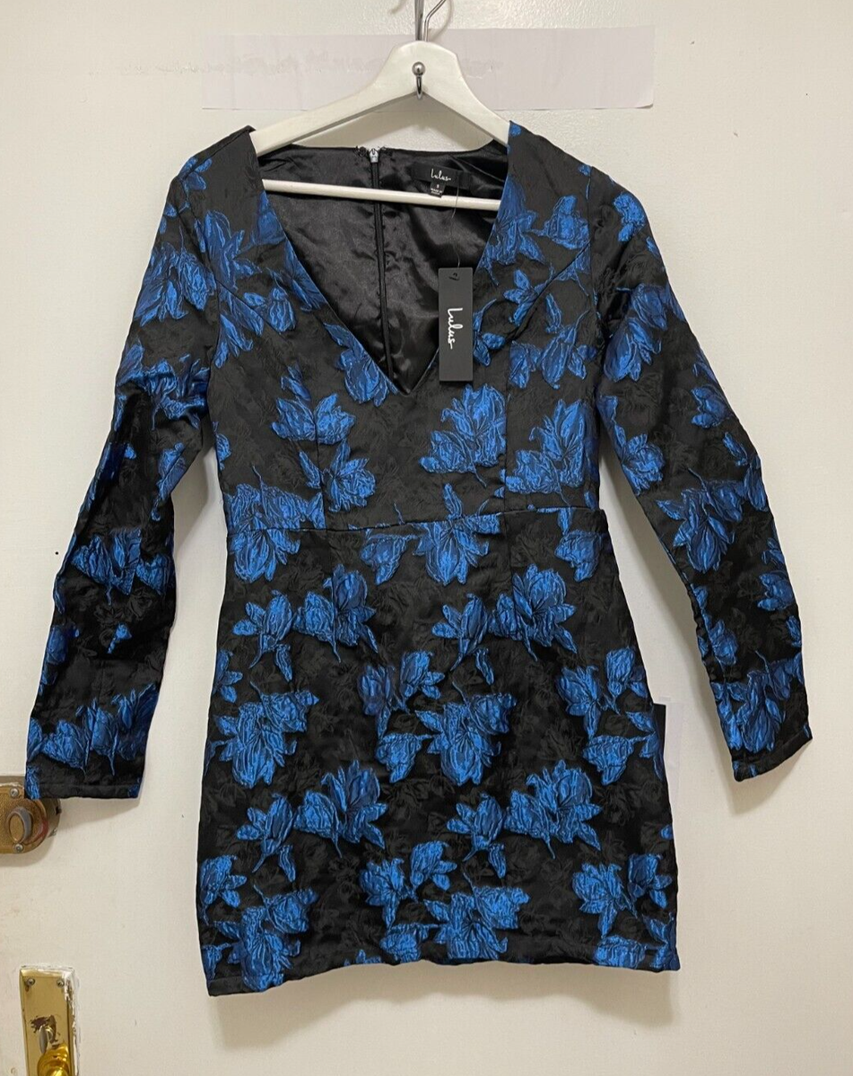 NWT New Lulus Womens SZ S Black Blue Elegant Taste Floral Jacquard Mini  Dress | eBay