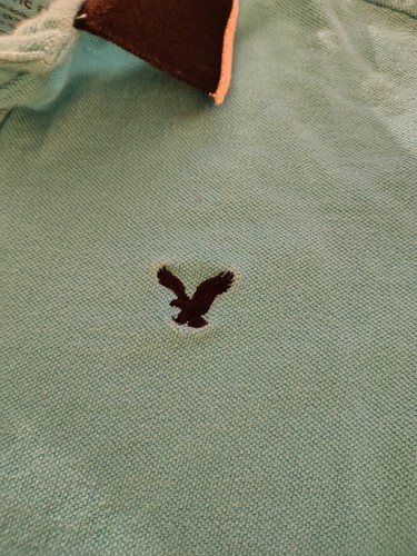 American Eagle Polo Shirt Azure Aquamarine Blue Mens Large Athletic Fit Vintage - Picture 5 of 9