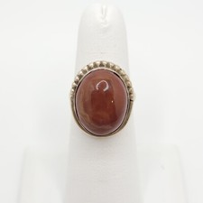 Brown Stone Ring w/ Beaded Accents .925 Sterling Silver Size 6 - RS144