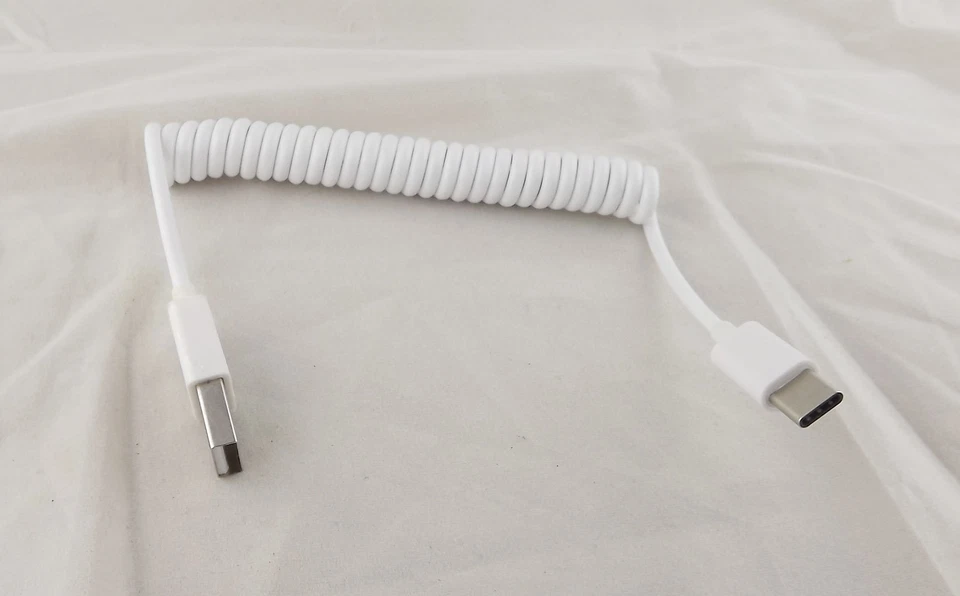 White 1M USB 3.1 C Type Male To 2.0 A Male Spiral Coiled Data Sync Adapter Cable - Image 4 of 4