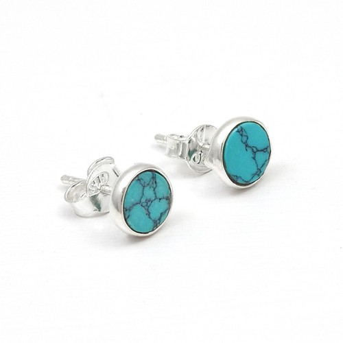 Turquoise Stone 925 Sterling Silver Wedding Gift Mini Stud Earrings Jewelry - Picture 4 of 9