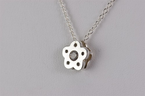 Sterling Silver 12mm x 12mm Scalloped Accented Flower 925 Pendant 15" Chain - Imagen 3 de 7