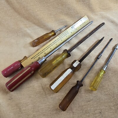Vintage Sears? Craftsman?Champion/NASA WOOD/PLASTIC HANDLE  Screwdriver Tool Lot