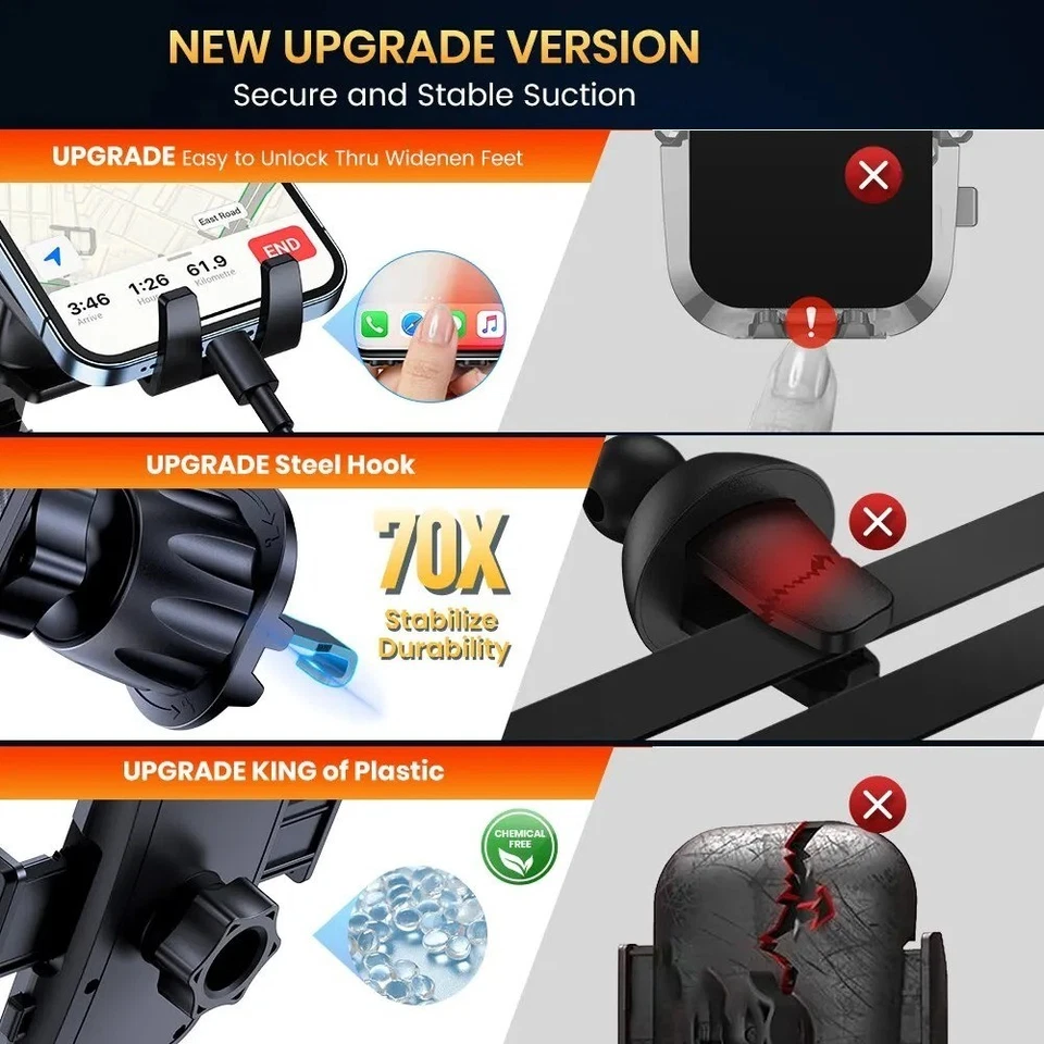 Car Phone Holder Air Vent Mount 360° Rotation Adjustable Clip for 4"-7" Phones - Image 4 of 4