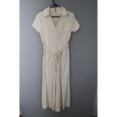 Maeve Anthropologie The Collette Jumpsuit 2 Cream Linen Blend Wrap Front Wide