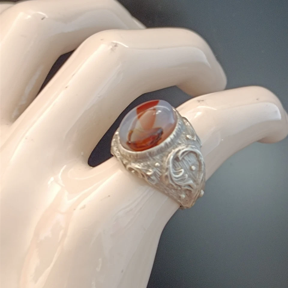Anillo Para Hombre Art Nouveau Renacimiento Plata 925 Piedra Esterlina Probada Retro De Colección 11 Foto 3 de 4