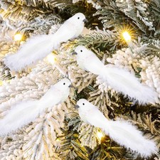 12Pcs Glitter White Dove Bird Clip On Christmas Tree Ornaments Artificial Dov...
