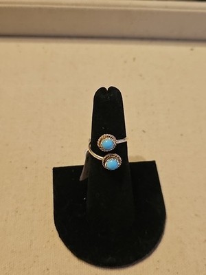 Esther White Navajo .925  Blue Turquoise  Bypass Ring -Adjustable sz 5 