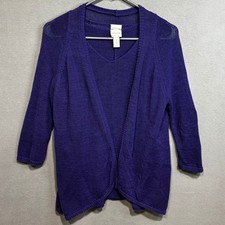 Chicos Purple Knit Sweater Cardigan Tank Top Set Size 1 US Medium 3/4 Sleeve