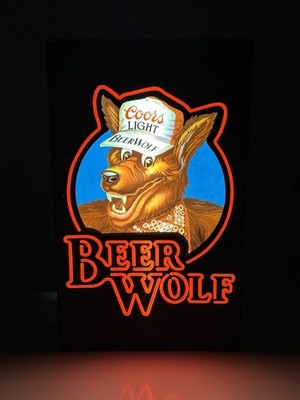 VTG 1980s Coors Light BEER WOLF Lighted Sign Bar Pub Man Cave