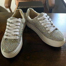 Betsey Johnson Rhinestone Lace-Up Silver Low Top Women's Sneakers SIZE 8.5