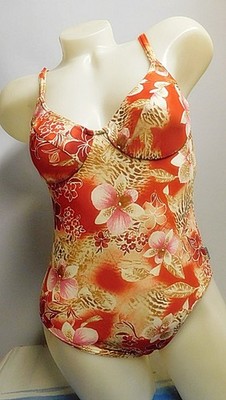 Solar Badeanzug Gr. 38 Mit Bügel Blumenprint Orange Beige Logo