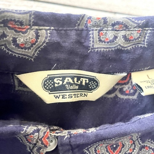 Salt Valley Western Shirts Mens Large Plaid Pearl Snap Cowboy Rodeo Purple/Blue - Picture 2 of 12