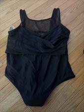 Slimming Black Plus Plus Size Swimsuit With Netting and Ruching 2X New