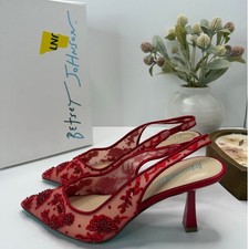 Betsey Johnson Cosmo Leaf Sequin Beaded Pointed Toe Heel Red Women 7.5M Tried On